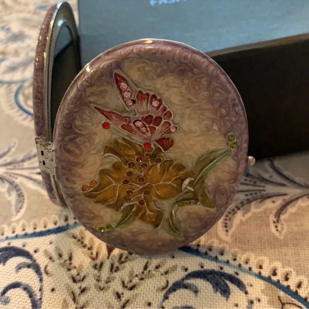 Floral Enamel Butterfly Compact Mirror